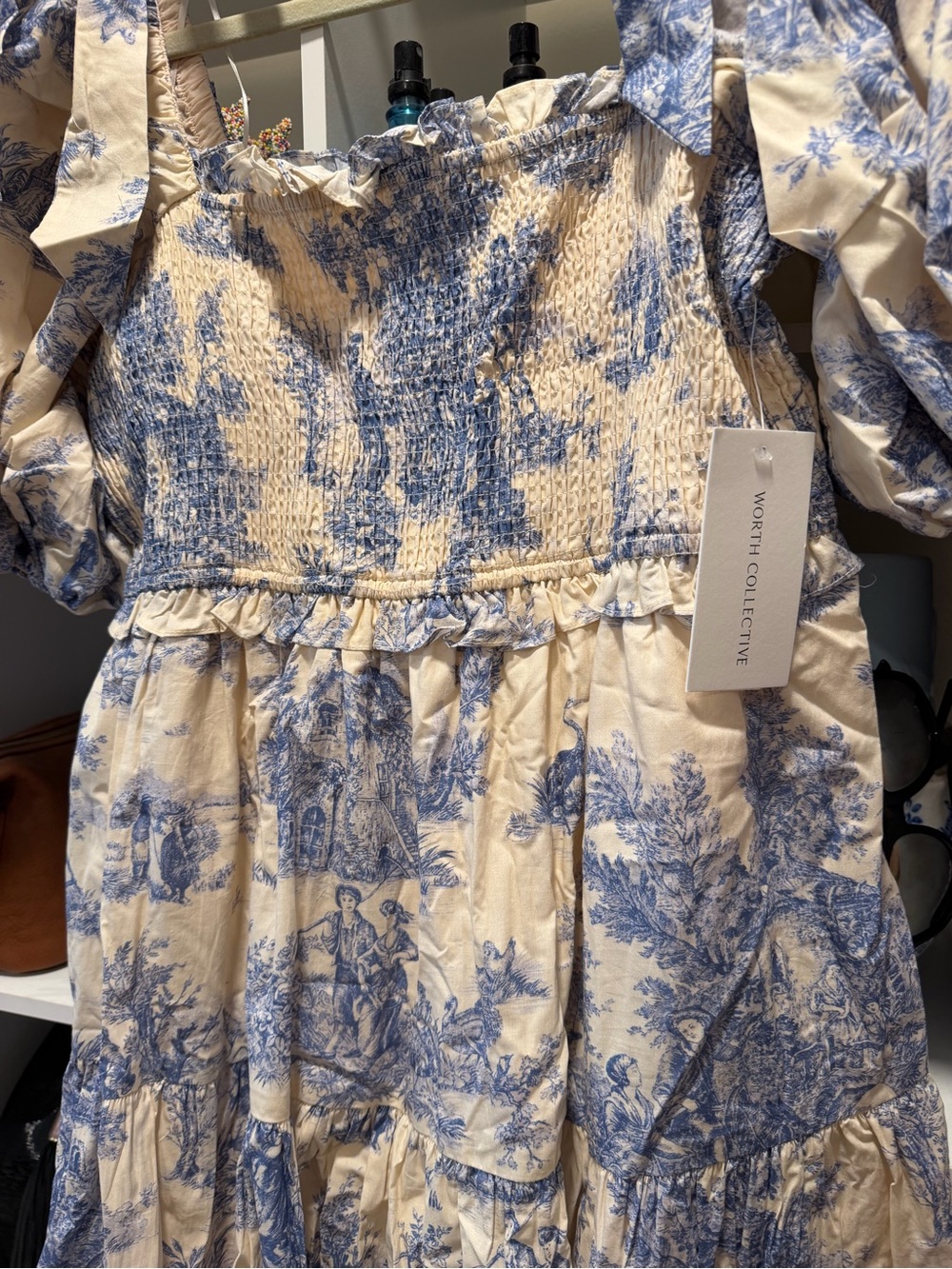 Worth Collective Blue Toile Smocked Maxi Dress (Original Price $118) - Picture 2 of 4